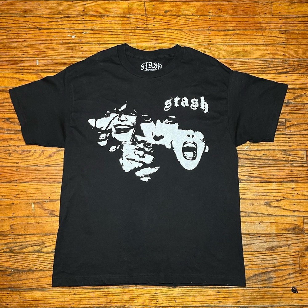 STASH Face Tee Underground Streetwear Brand Size Large Black Shirt